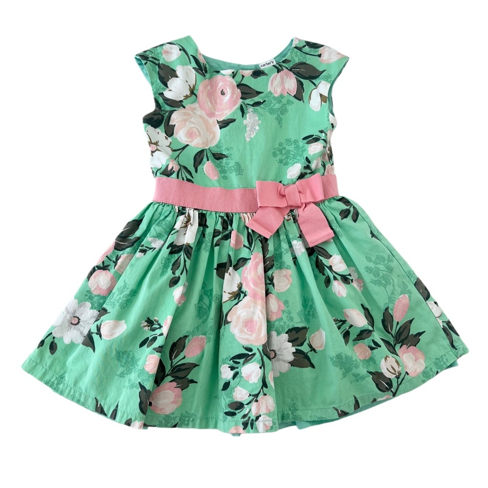 Carter's Green and Pink Floral Spring Dress - Easter, Formal | Girls 2T
